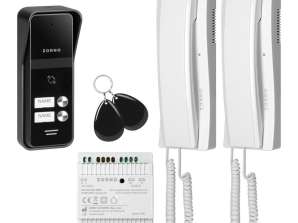 ENIR. intercom-sett med to familier. 2 ledninger. DIN-skinne strømforsyning. med en nøkkelbrikkeleser. hvit