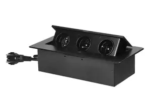 Einbauen Möbelsteckdose mit flachem gefrästem Rand und Kabel 1.5m. 3x2P Z. schwarz