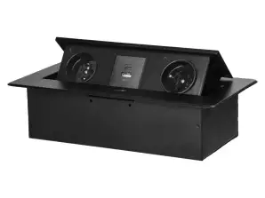 Prise de meuble encastrée dans le plan de travail avec bord fraisée plat et chargeur USB. 2x2P Z. 2xUSB type A C; 3.6A. noire