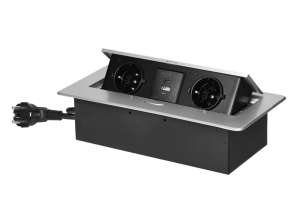 USB зарядний пристрій та кабель 1,5 м. 2x2P Z Schuko. 2xUSB тип A C;3,6A. сріблястий