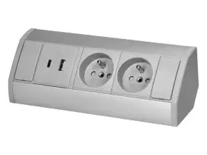 Bútor csatlakozó 2x2P Z. 2xUSB A C típusú; 2.4A . szürke-ezüst