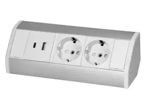 Möbelsteckdose 2x2P mit Schuko. 2xUSB Typ A C; 2,4A . weiß und silber
