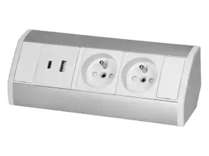 Möbelsteckdose 2x2P Z. 2xUSB Typ A C; 2.4A . weiß-silber