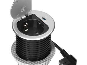 6 см с крышкой, USB-зарядкой и кабелем 1.9 м. 1x2P Z Schuko. 1xUSB типа C; 20W. серебристая