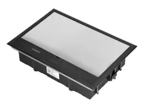 Bodenbox für modulare Steckdosen 8 x 45x45mm oder 16 x 22,5x45mm. Deckel: Edelstahl. schwarz