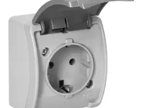 Einzelsteckdose 2P Z Schuko AQUATIC. IP44. grau-grafit