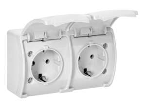 Doppelte Steckdose 2x2P Z Schuko AQUATIC. IP44. weiß