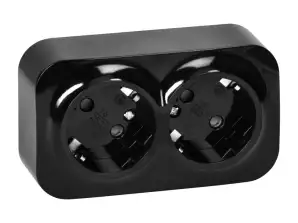 ToDo Подвійна розетка 2x2P Z. 16A/230VAC. IP20. Schuko. Чорна