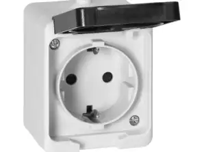 Single Socket Outlet 2P with Schuko AQUATIC MINI IP 54 White-Black