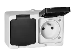 Double Socket 2X2P Z AQUATIC MINI IP 54 black and white