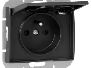 Einzelsteckdose p/t 2P Z spritzwassergeschützt mit Klappe Onyx. 16A. 250V. PT 16OH. schwarz