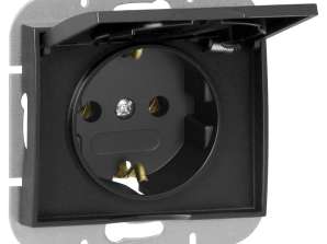 Одноканальная розетка p/t 2P Z Schuko с защитным колпаком Onyx. 16A. 250V. PT 17OH. черный