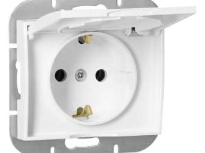 Einzeldose p/t 2P Z Schuko spritzwassergeschützt mit Klappe Onyx. 16A. 250V. PT 17OH. weiß