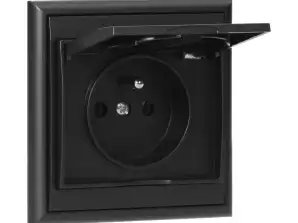 Tekli priz p/t 2P Z. su geçirmez kapağı bulunan Luna. 16A. 250V. PT 16LH. siyah