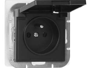 Tekli priz p/t 2P Z su geçirmez kapaklı Pearl. 16A. 250V. PT 16PH. siyah