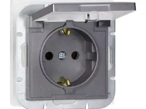 Einzelsteckdose p/t 2P Z Schuko spritzwassergeschützt mit Klappe Pearl. 16A. 250V. PT 17PH. antrazit