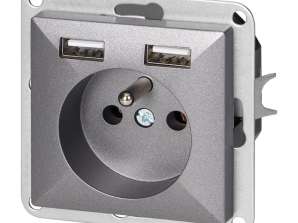 Einzelsteckdose p/t 2P Z mit Pearl-Ladegerät. 16A. 250V. PT 16P/USB. anthrazit