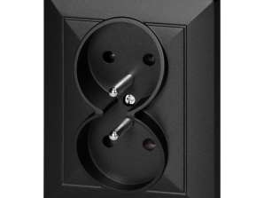 Çift priz p/t 2x2P Z Pearl. 16A. 250V. PT 6 P. siyah