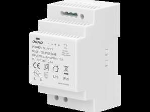 DIN sliedes barošana 24VDC. 2.5A. 60W. platums 3 moduļi