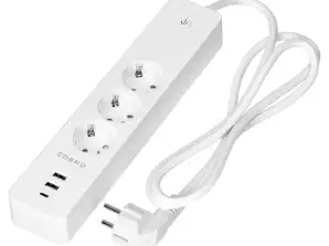 Verlängerungskabel mit 3 Schuko-Steckdosen mit Erdung und Schalter 2xUSB. Tuya Smart Wi Fi. weiß