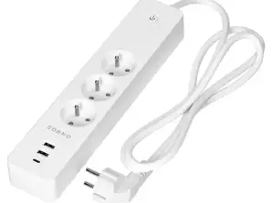 Verlängerungskabel mit 3 Steckdosen, Erdung und Schalter 2xUSB. Tuya Smart Wi Fi. weiß