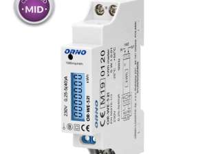 1-fasige elektrische energiemeter. 40A. MID. Pulsuitgang. Achtergrondverlichting. 1 module. DIN TH 35mm