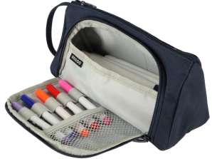 School pencil case double sachet cosmetic bag navy blue