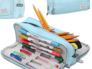 School pencil case triple pouch cosmetic bag 3in1 blue