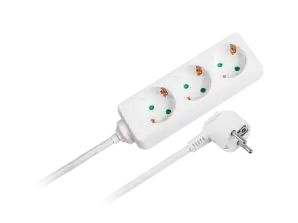 Rallonge blanche Rebel 3 prises de type allemand. longueur 1.5m 3x1.0 sans interrupteur