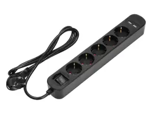 Parasurtenseur. 5 prises 2P avec Schuko . Câble 3x1.0mm2. Longueur 1,5m. avec un interrupteur éclairé à double voie. 10 A/230 V c.a.