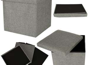 Pouf pliant avec rangement gris 38x38x38cm