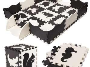 Schaumstoff-Lernmatte, Puzzle-Laufstall, 114 x 114 x 1 cm, schwarz, 25 Elemente