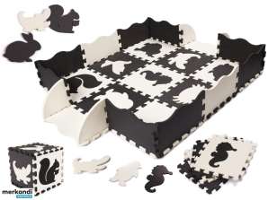 Box puzzle con tappetino educativo in schiuma 114 x 114 x 1 cm nero 25 elementi