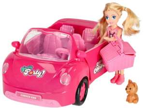 Dukkebil cabriolet pikniksett valp rosa 4 stk.