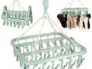 Cintre sèche-linge pour chaussettes et sous-vêtements, 32 clips, bleu