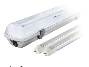 Komplektas: 1x hermetiškas LED lempos šviestuvas ip65 1 pusė 2x LED fluorescencinė lempa 120cm 18w t8 6000k 1 šoninis šaltis