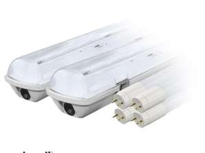 Komplektas: 2x hermetiškas LED lempos šviestuvas ip65 4x LED fluorescencinė lempa 120cm 18w t8 4000k g13 neutral