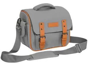 Kameratasche Foto Tasche Vintage mit Regenschutz und Zubehörfächer, grau