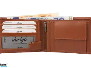 Hochwertige Rindleder Geldbörse mit Doppelnaht Querformat - cognac