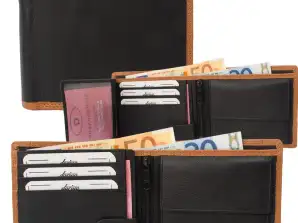 Rindleder Doppelnaht Geldbörse mit großem Kleingeldfach, 6 Kartenfächer - Farbakzent
