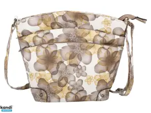 dariya® Umhängetasche mit 3 Hauptfächern abgesetzt in Flowerprint gelb - abwaschbar - PU