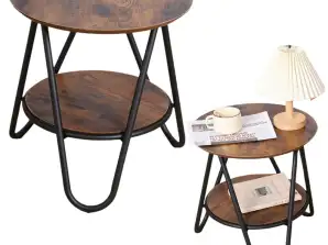 Rundt salongbord med ekstra hylle industriell vintage 40x42cm
