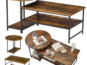 Coffee Table Set 2in1 Vintage Rustic Wood 123x60x51cm