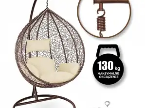Chaise suspendue, balançoire marron cocon avec coussins clairs KR23BR