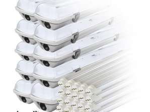 Set of 10x hermetic led lamp fixture ip65 1 side 20x led fluorescent lamp 120cm 18w t8 6000k 1 side cold