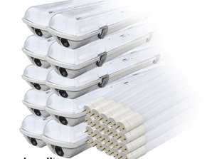 Set: 10x hermetic led lamp fixture ip65 20x led fluorescent lamp 120cm 18w t8 4000k g13 neutral