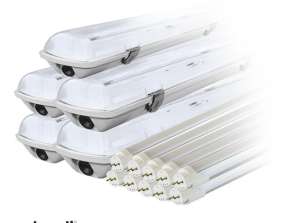 Kit: 5x hermetic led lamp fixture ip65 1 side 10x led fluorescent lamp 120cm 18w t8 6000k 1 side cold