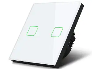 Berøringsbryter for lys Maclean dobbelt trapp kryss glass hvit med firkantet bakgrunnsbelysning knapp 86x86mm MCE712