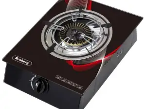 Rosberg Premium RP51454G gas single hob, 30 mbar, black tempered glass, cast iron burner, with two trays