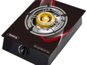 Single gas stove Rosberg R51454GA, 30 mbar, Black tempered glass, Cast iron burner, with two holders